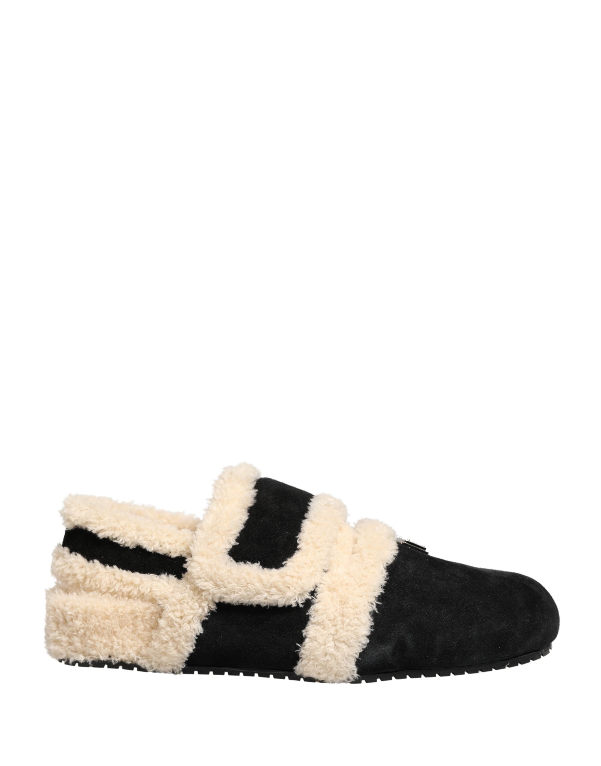 Dolce & Gabbana Beige Schwarz Kunstpelz Flats Herren Sandalen Schuhe