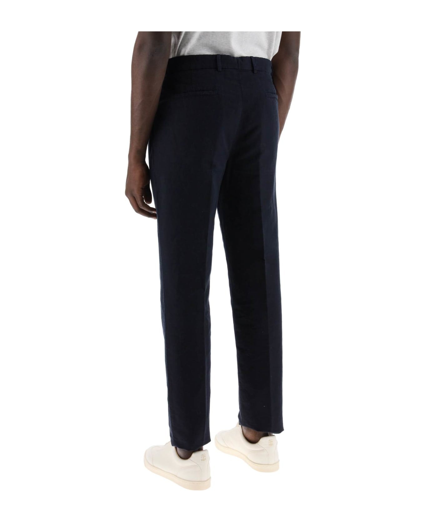 Brunello Cucinelli Blue Linen Casual Pants