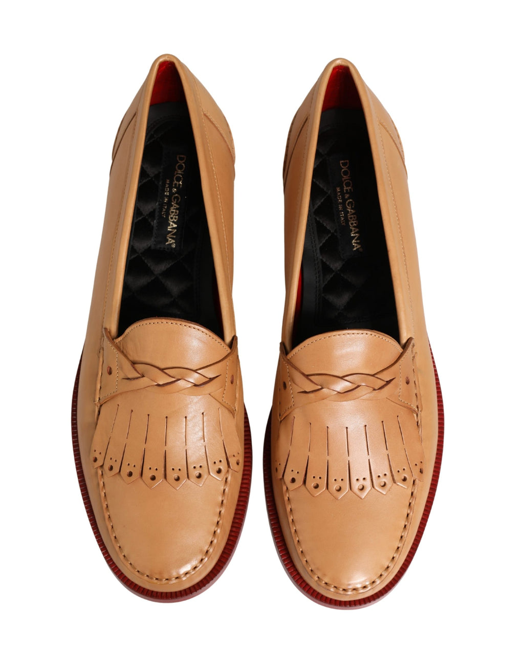 Dolce & Gabbana Beige Quaste Leder Herren Slipper Loafer Schuhe