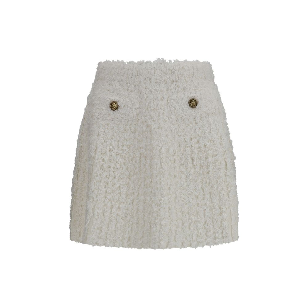Balmain White Viscose Mini Skirt