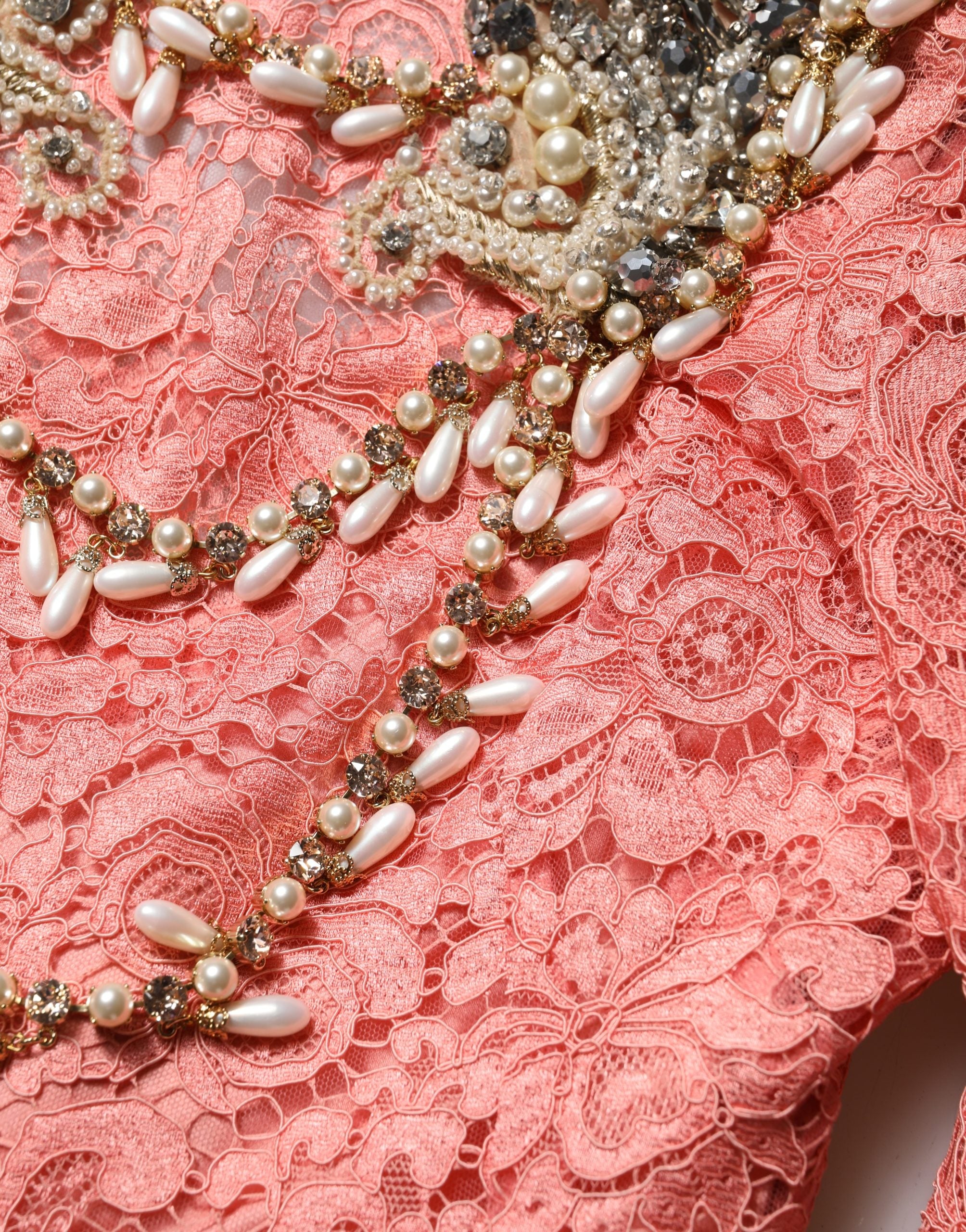 Dolce & Gabbana Pinkes verziertes Meerjungfrauen-Spitzenkleid