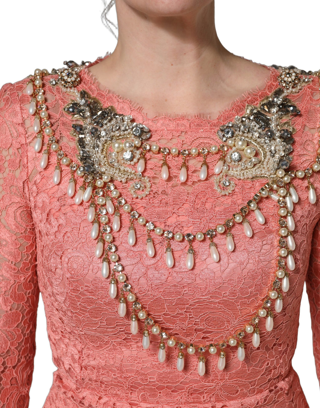 Dolce & Gabbana Pinkes verziertes Meerjungfrauen-Spitzenkleid
