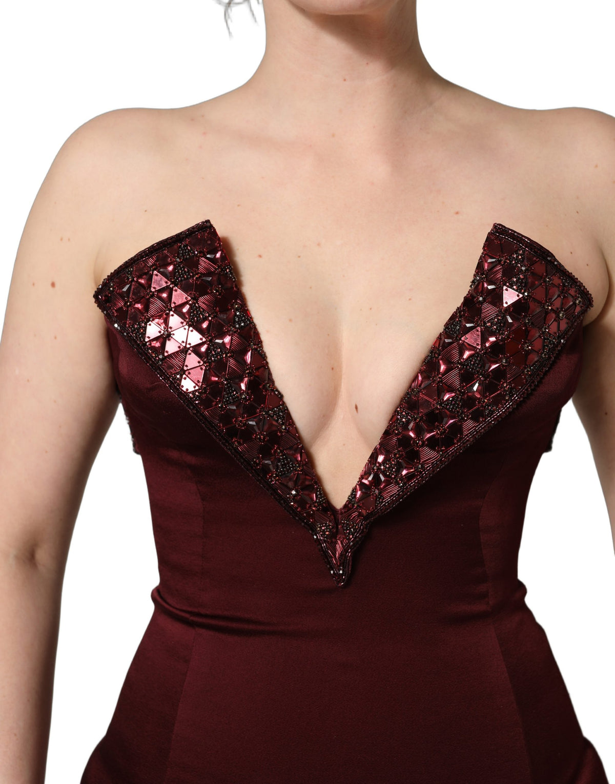 Dolce & Gabbana Bordeauxrode Avondjurk met V-hals en Versieringen