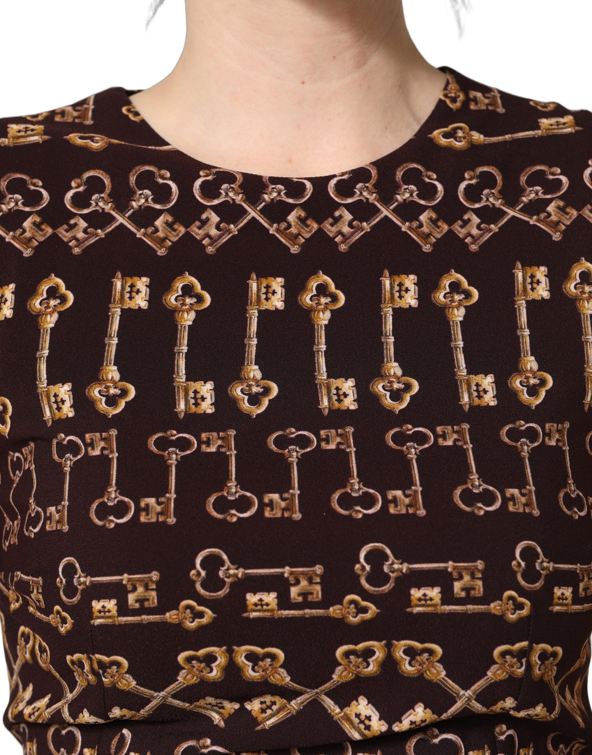 Dolce & Gabbana Bruin Keys Getailleerd Etui Knielange Jurk