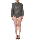 Dolce & Gabbana Zilveren Strass Steentjes Lange Mouwen Bodysuit Mini Jurk