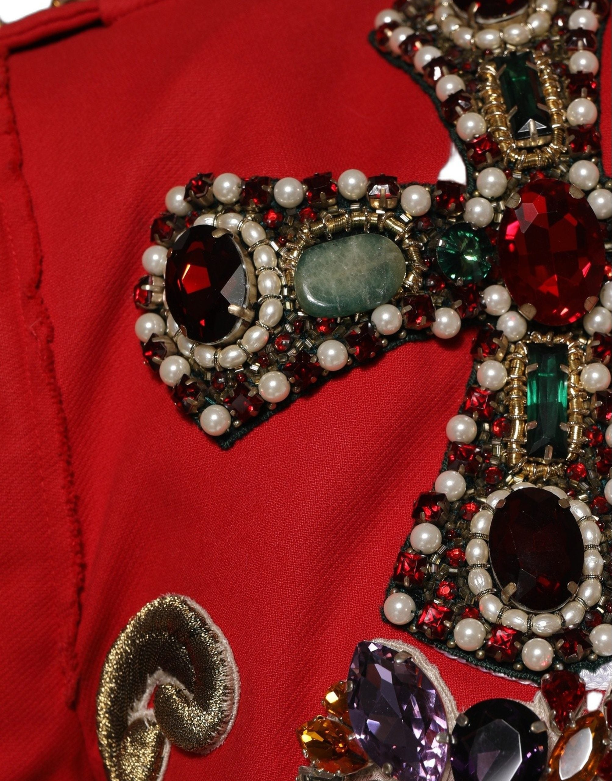 Dolce & Gabbana Mehrfarbige asymmetrische, verzierte, juwelenbesetzte Cropped-Jacke