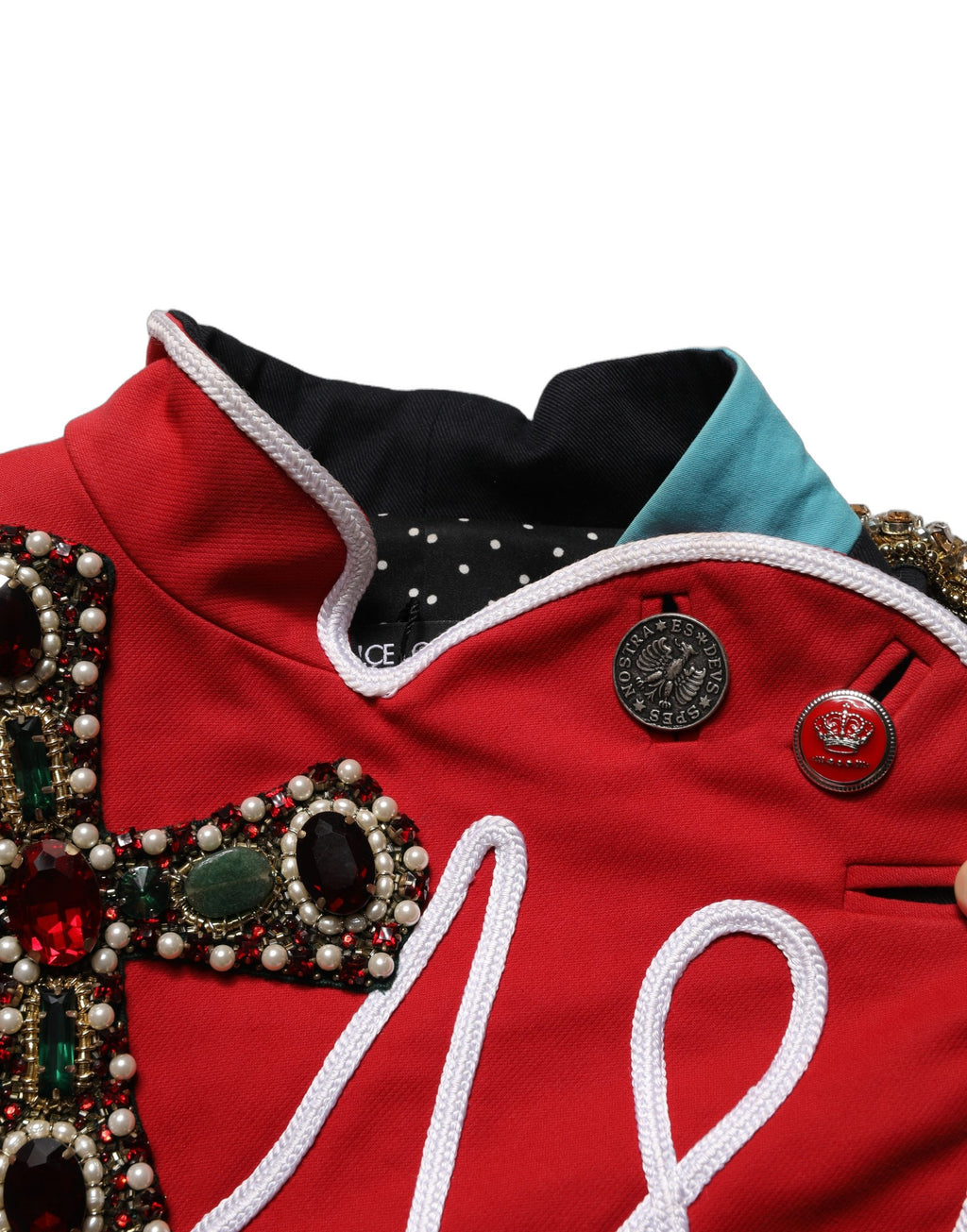 Dolce & Gabbana Mehrfarbige asymmetrische, verzierte, juwelenbesetzte Cropped-Jacke
