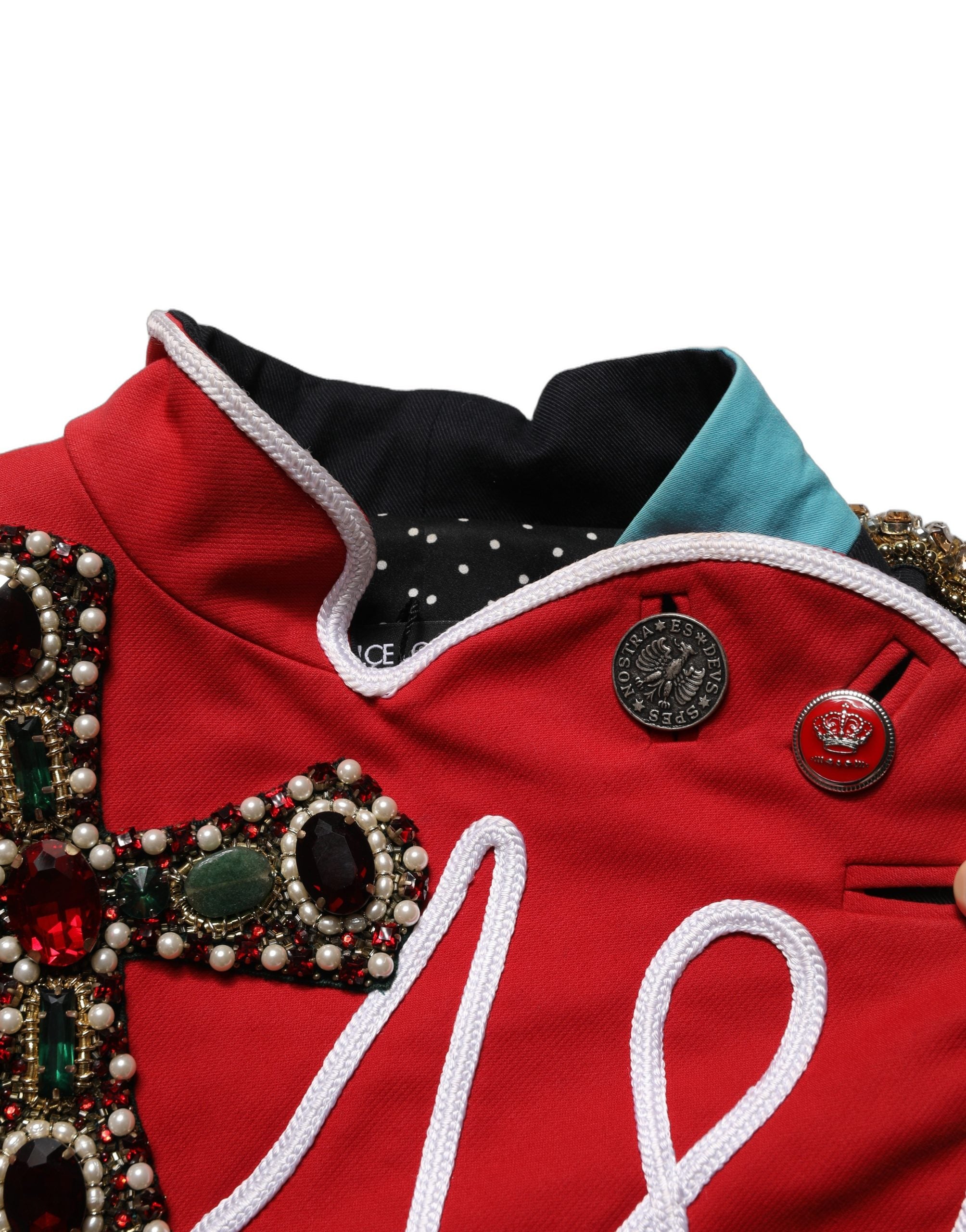 Dolce & Gabbana Mehrfarbige asymmetrische, verzierte, juwelenbesetzte Cropped-Jacke