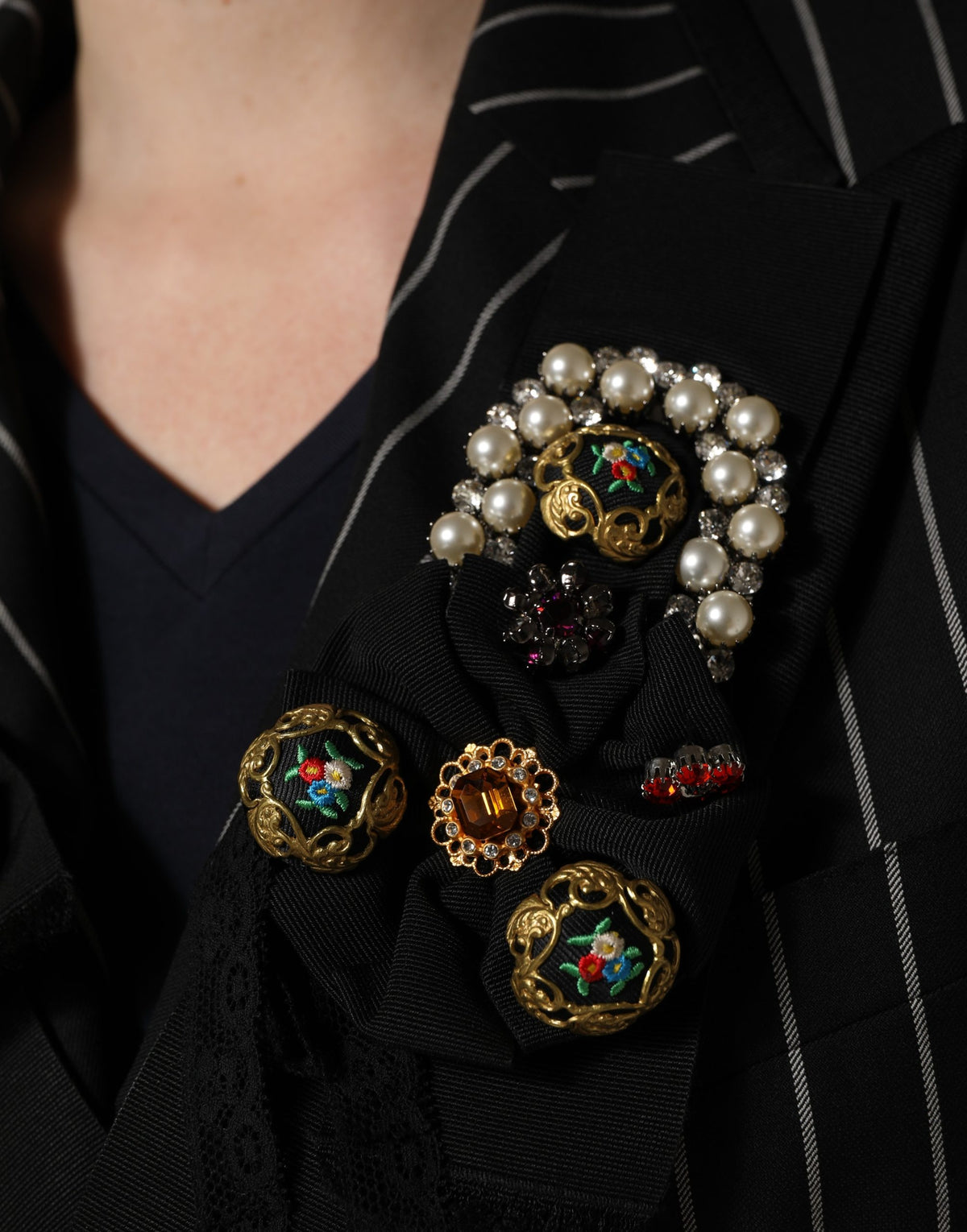 Dolce & Gabbana Zwart Gestreepte Double-Breasted Blazer