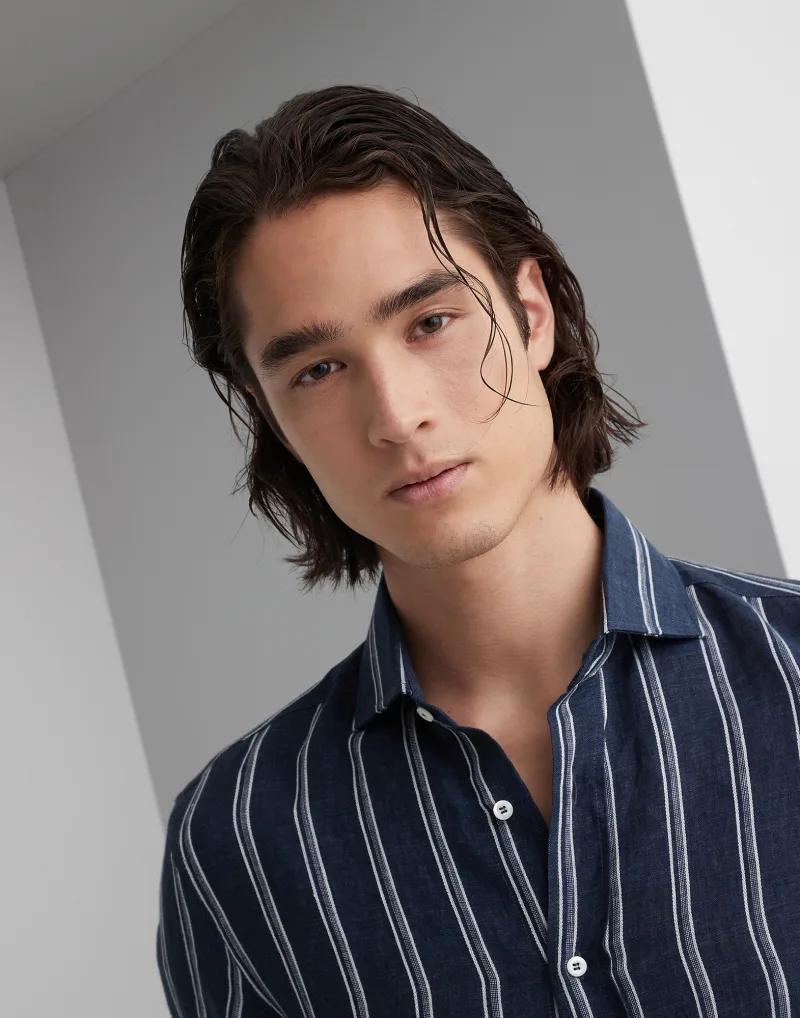 Brunello Cucinelli Bicolor Linen Pattern Shirt