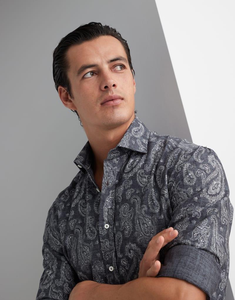 Brunello Cucinelli Gray Cotton Pattern Shirt