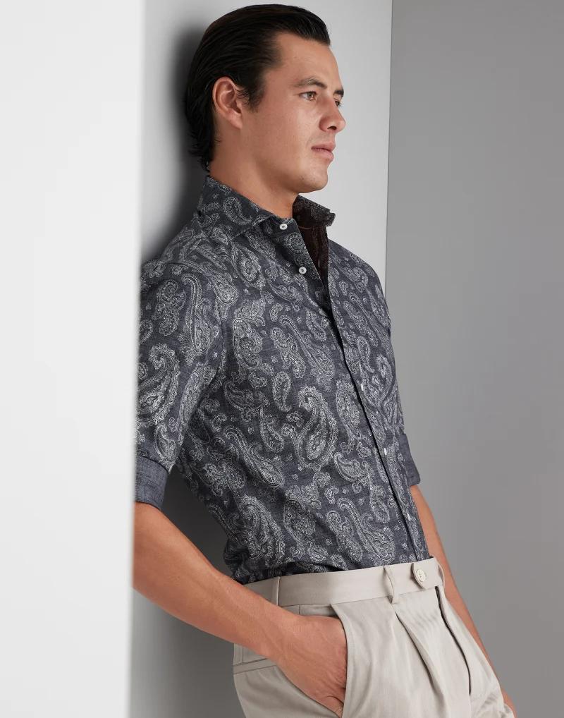 Brunello Cucinelli Gray Cotton Pattern Shirt