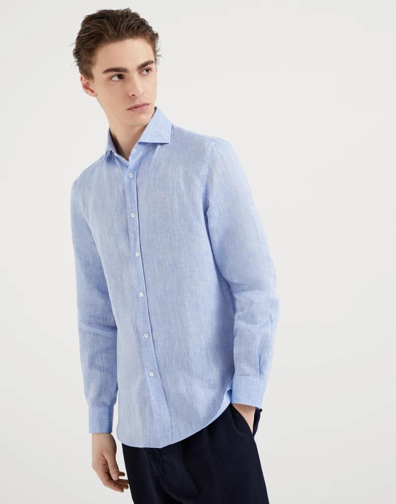Brunello Cucinelli Blue Linen Shirt
