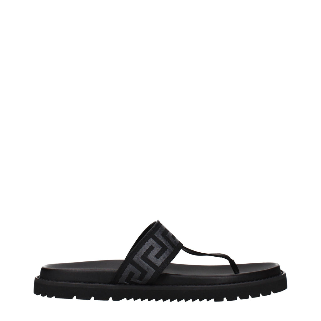 Versace Black Fabric Flip-Flop Sandals