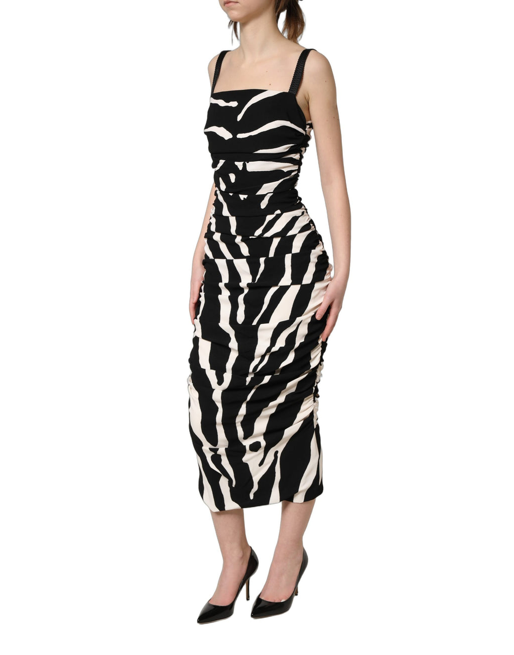 Dolce & Gabbana Zwart Witte Zebra Cady Kuitlange Jurk