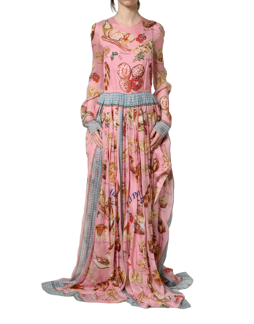 Dolce & Gabbana Lichtroze Brood Print Geplooide Maxi Jurk