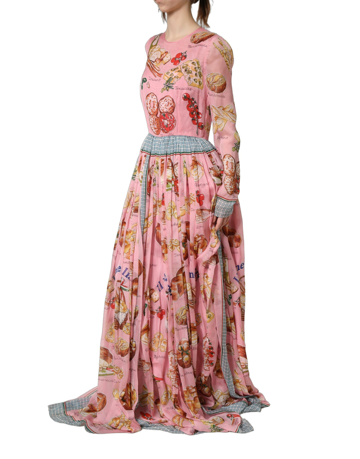 Dolce & Gabbana Lichtroze Brood Print Geplooide Maxi Jurk