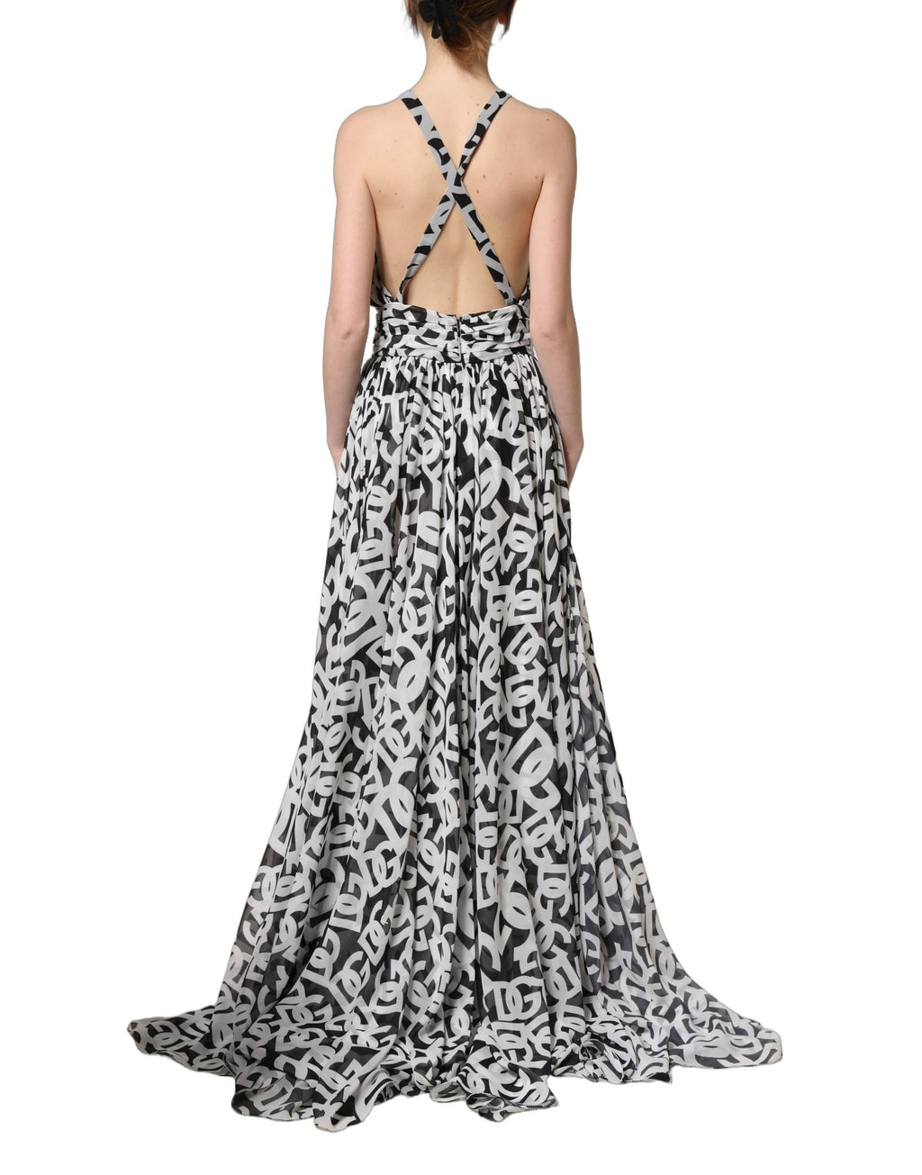Dolce & Gabbana Zwart Witte Logo Mouwloze Maxi Jurk Tot de Vloer