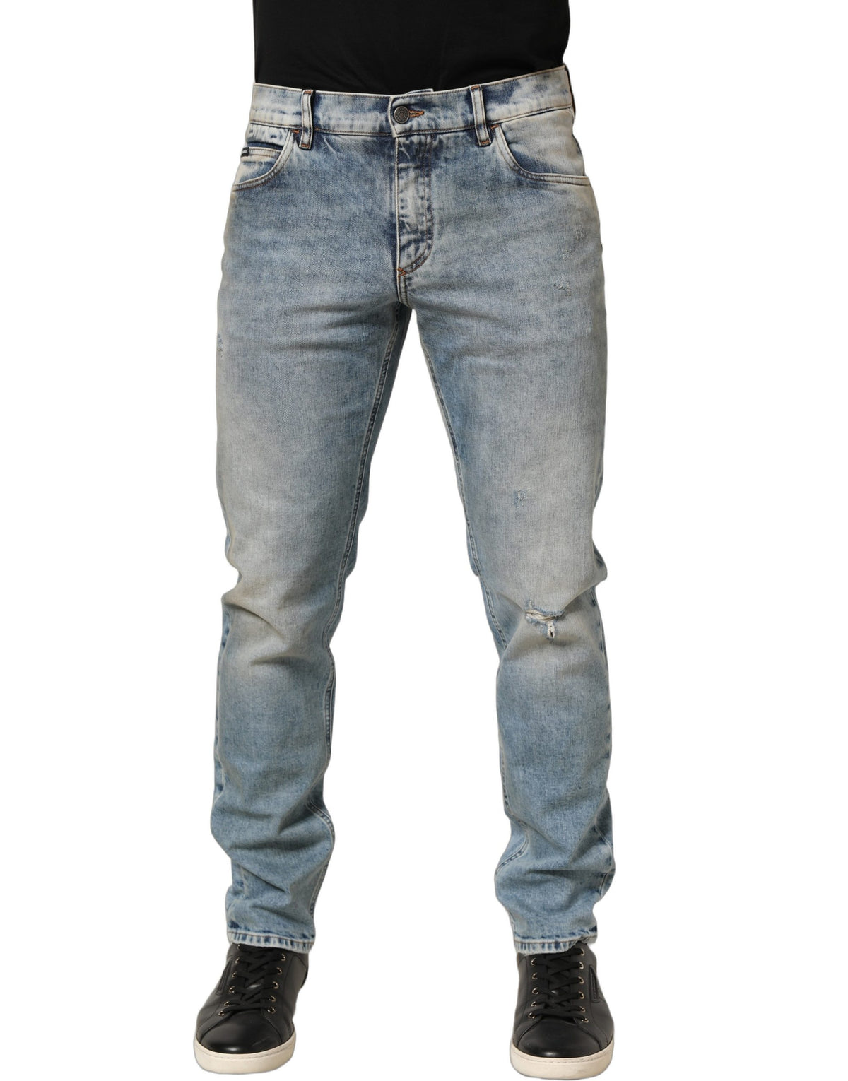 Dolce & Gabbana Blaue, ausgewaschene Herren-Jeans mit geradem Bein und mittlerer Bundhöhe