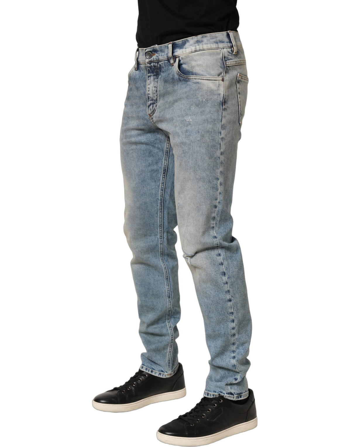 Dolce & Gabbana Blaue, ausgewaschene Herren-Jeans mit geradem Bein und mittlerer Bundhöhe