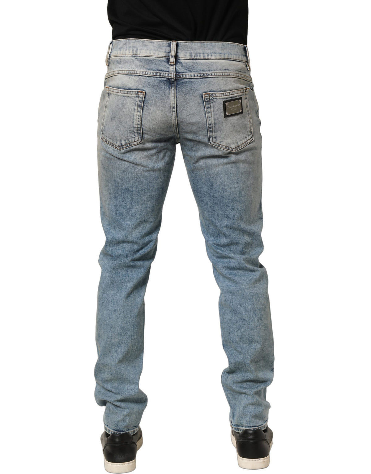 Dolce & Gabbana Blaue, ausgewaschene Herren-Jeans mit geradem Bein und mittlerer Bundhöhe