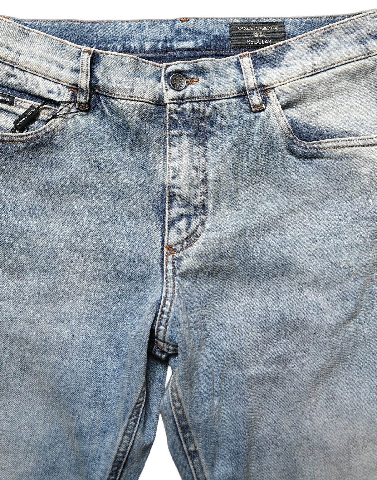 Dolce & Gabbana Blaue, ausgewaschene Herren-Jeans mit geradem Bein und mittlerer Bundhöhe