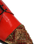 Dolce & Gabbana Rote verzierte Herren Derby Lackschuhe