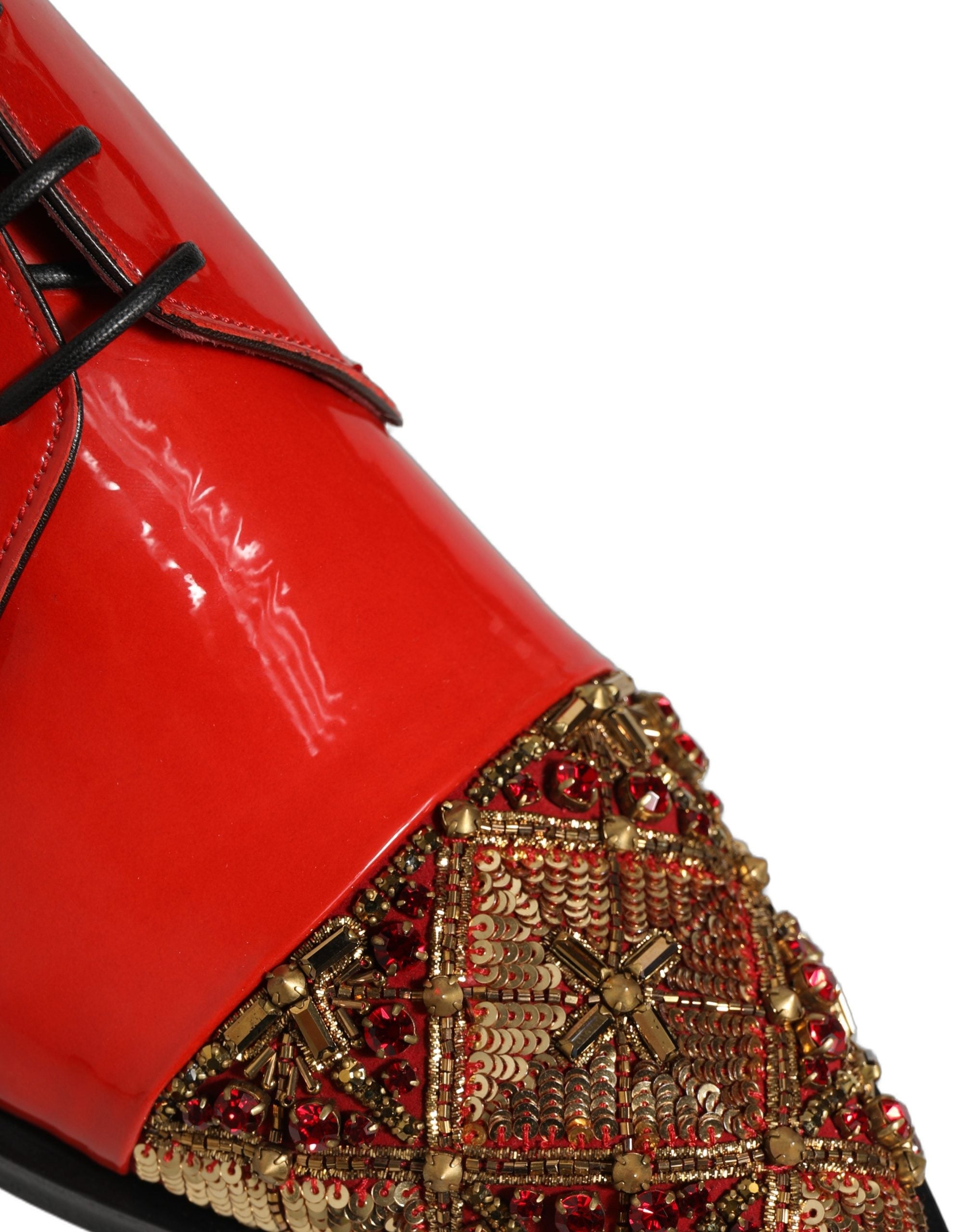 Dolce & Gabbana Rote verzierte Herren Derby Lackschuhe