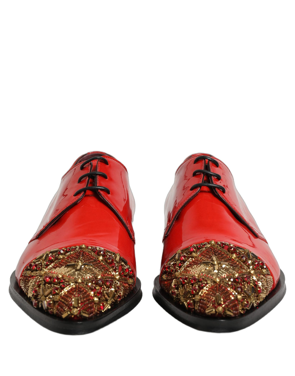 Dolce & Gabbana Rote verzierte Herren Derby Lackschuhe