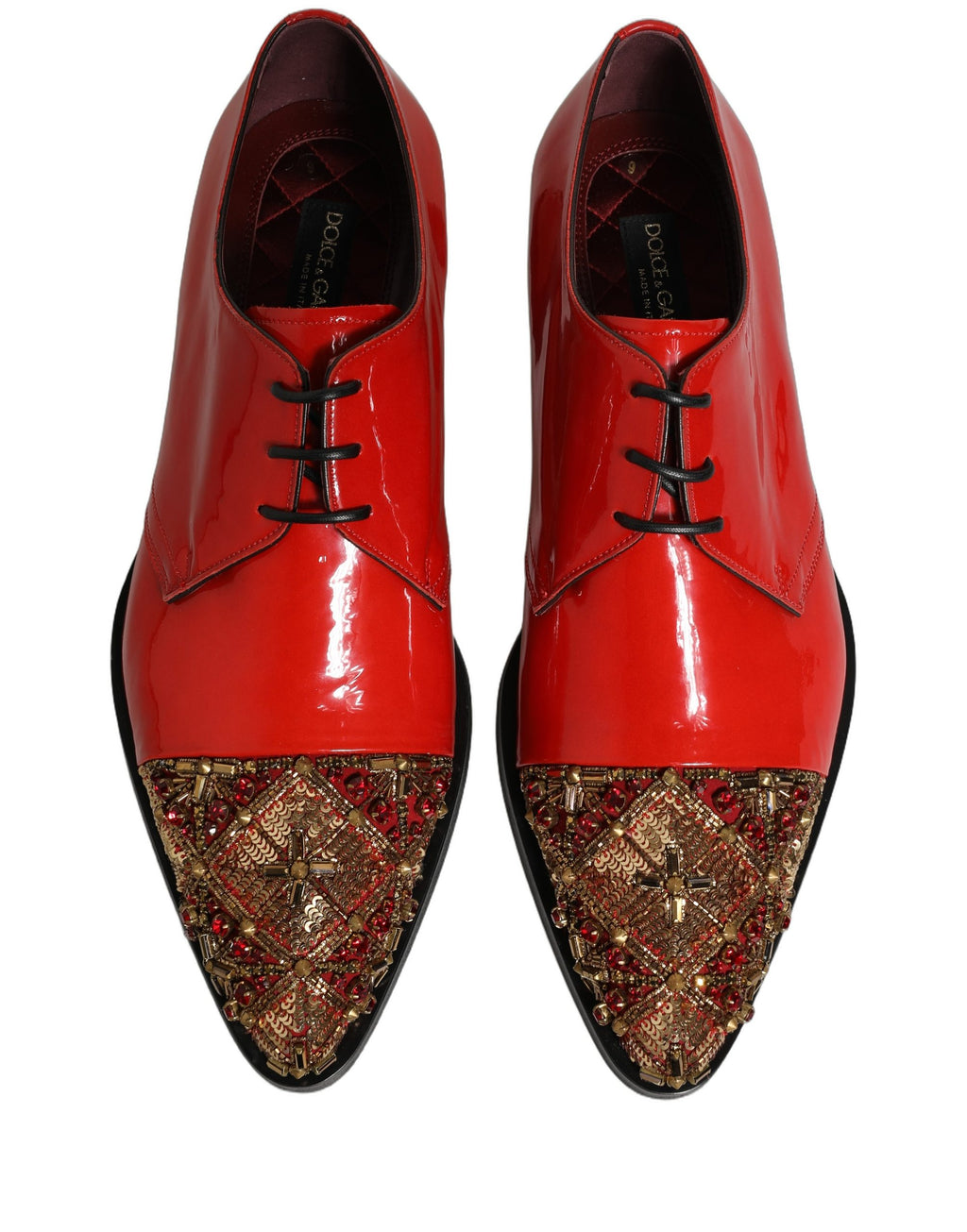 Dolce & Gabbana Rote verzierte Herren Derby Lackschuhe