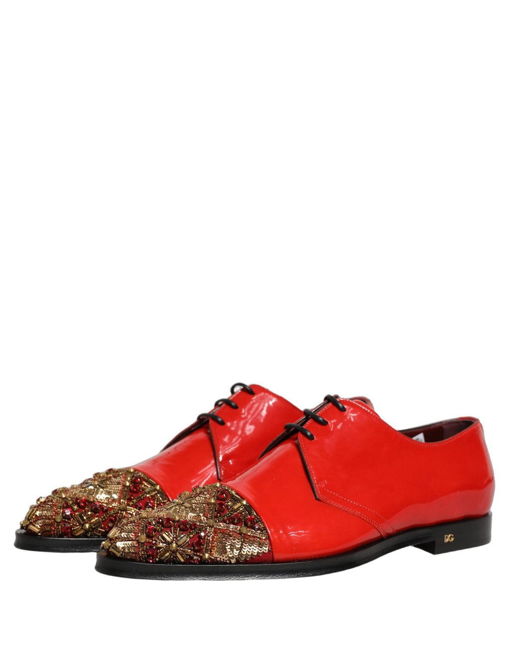Dolce & Gabbana Rote verzierte Herren Derby Lackschuhe