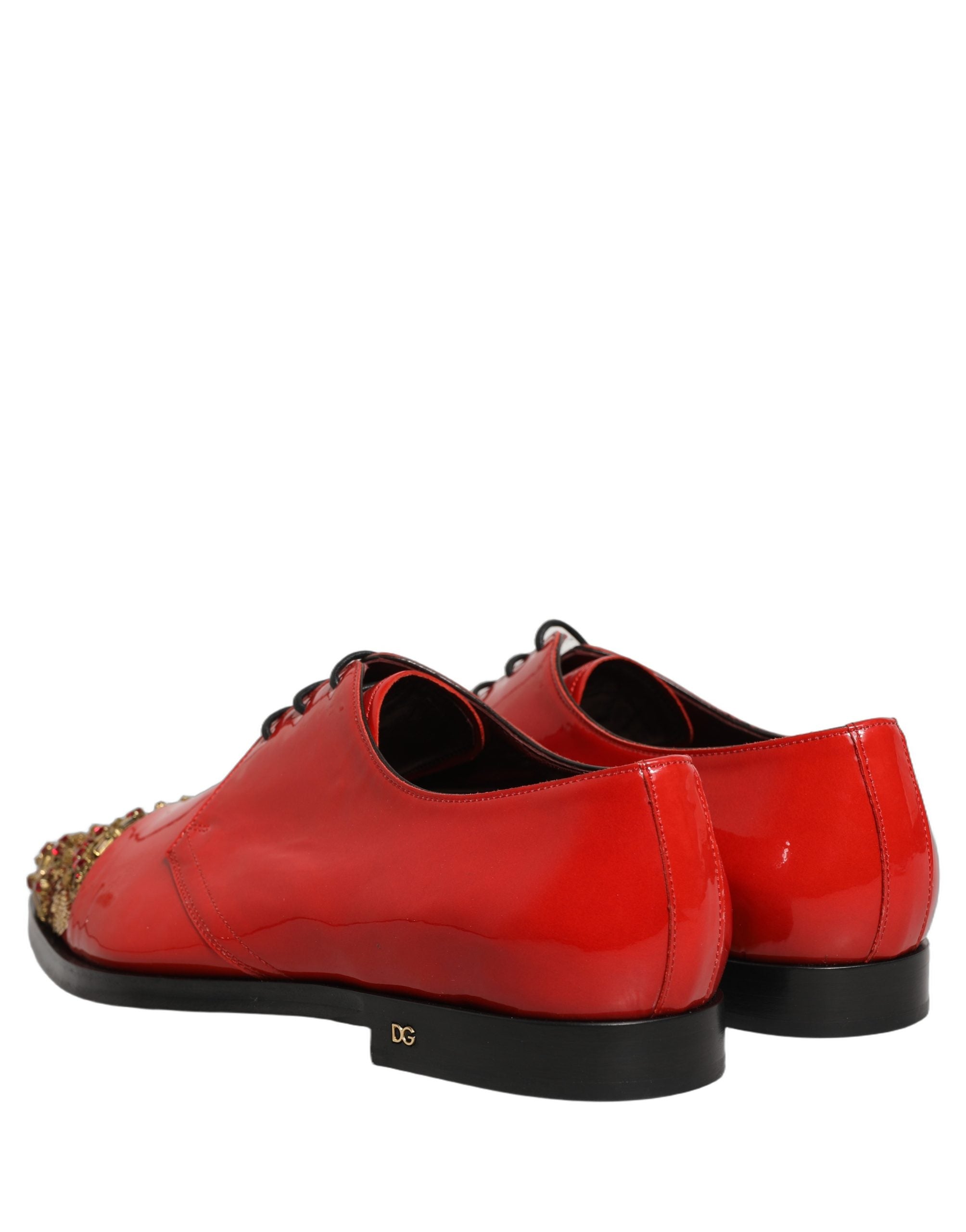 Dolce & Gabbana Rote verzierte Herren Derby Lackschuhe