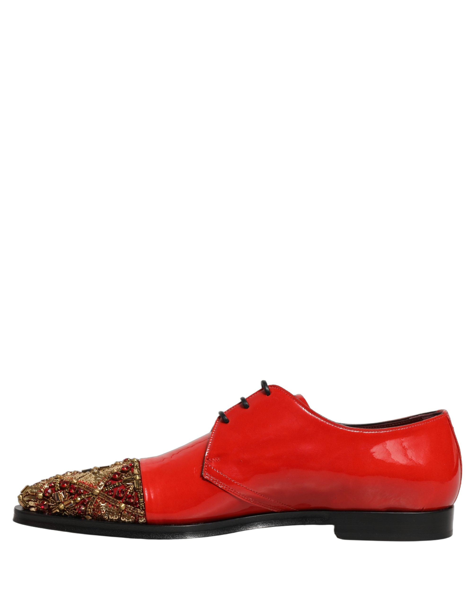 Dolce & Gabbana Rote verzierte Herren Derby Lackschuhe