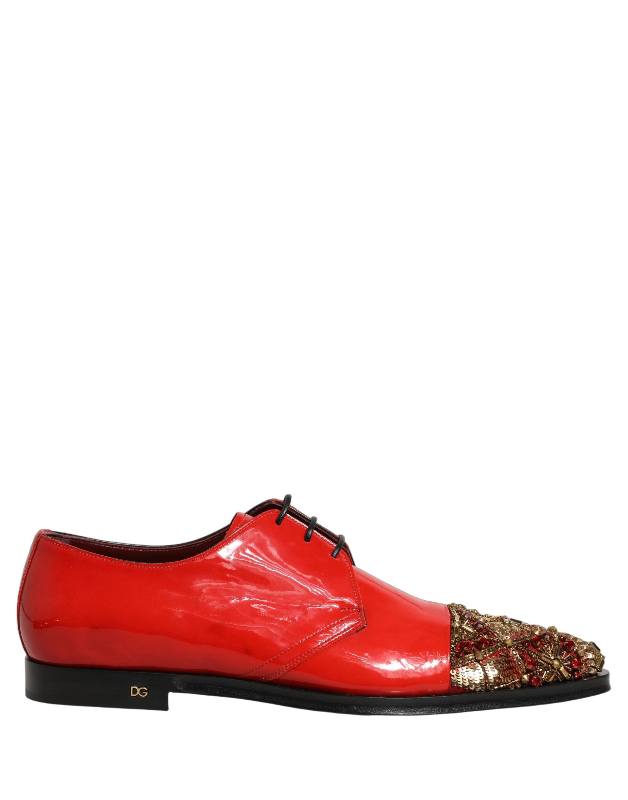 Dolce & Gabbana Rote verzierte Herren Derby Lackschuhe