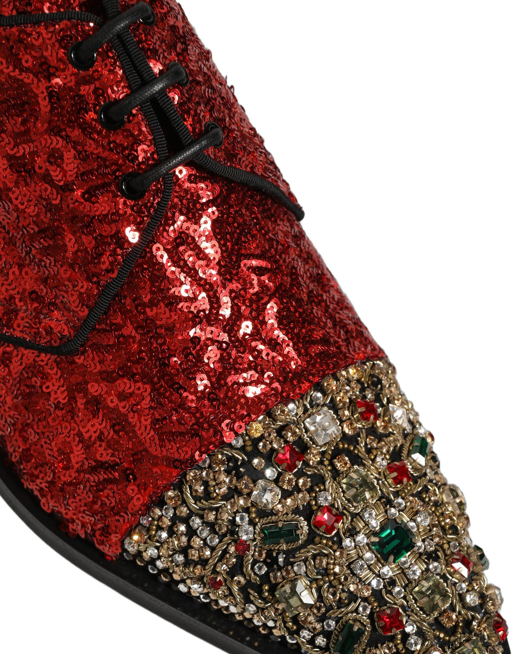 Dolce & Gabbana Rote Pailletten Verzierte Herren Derby Lackschuhe