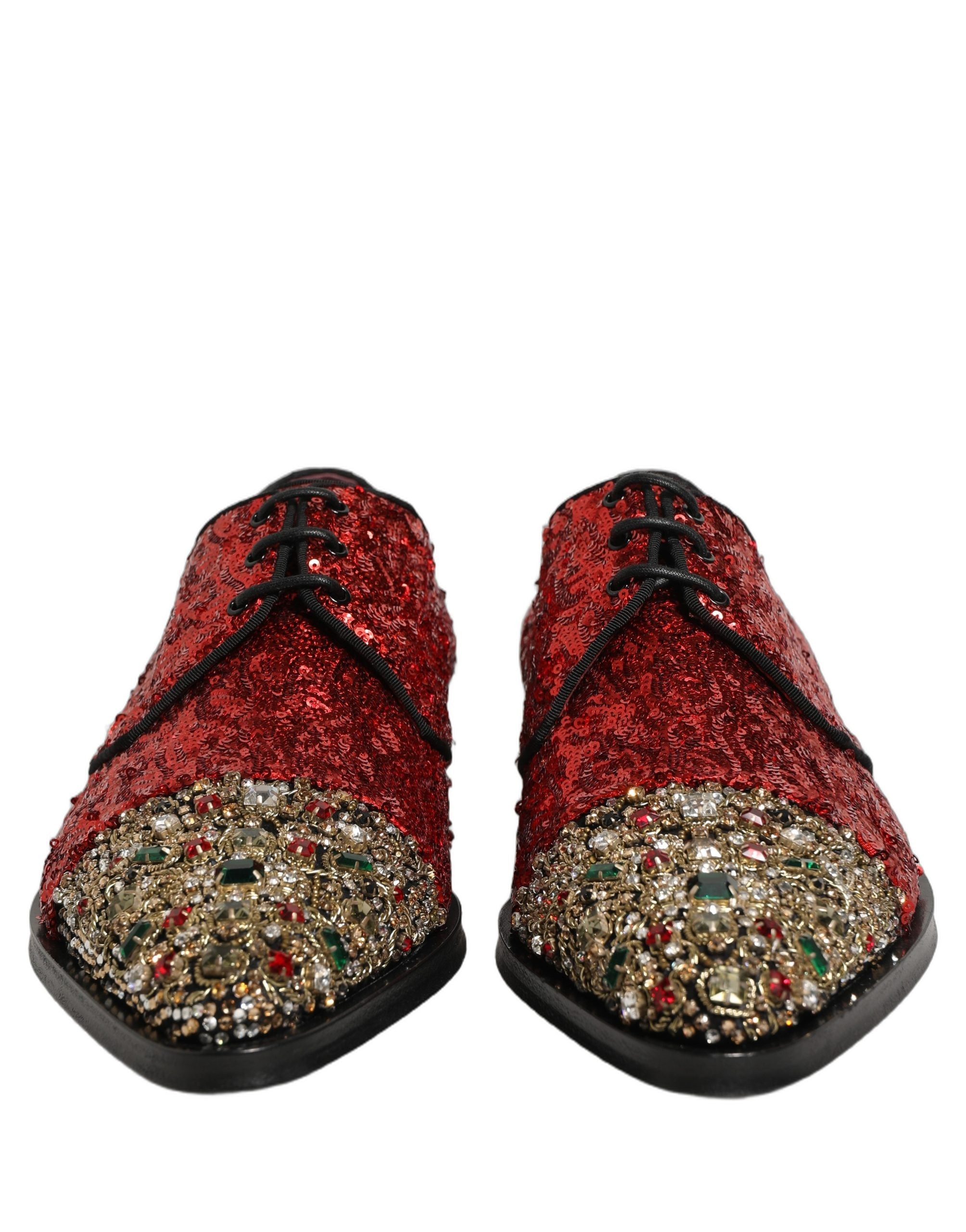 Dolce & Gabbana Rote Pailletten Verzierte Herren Derby Lackschuhe
