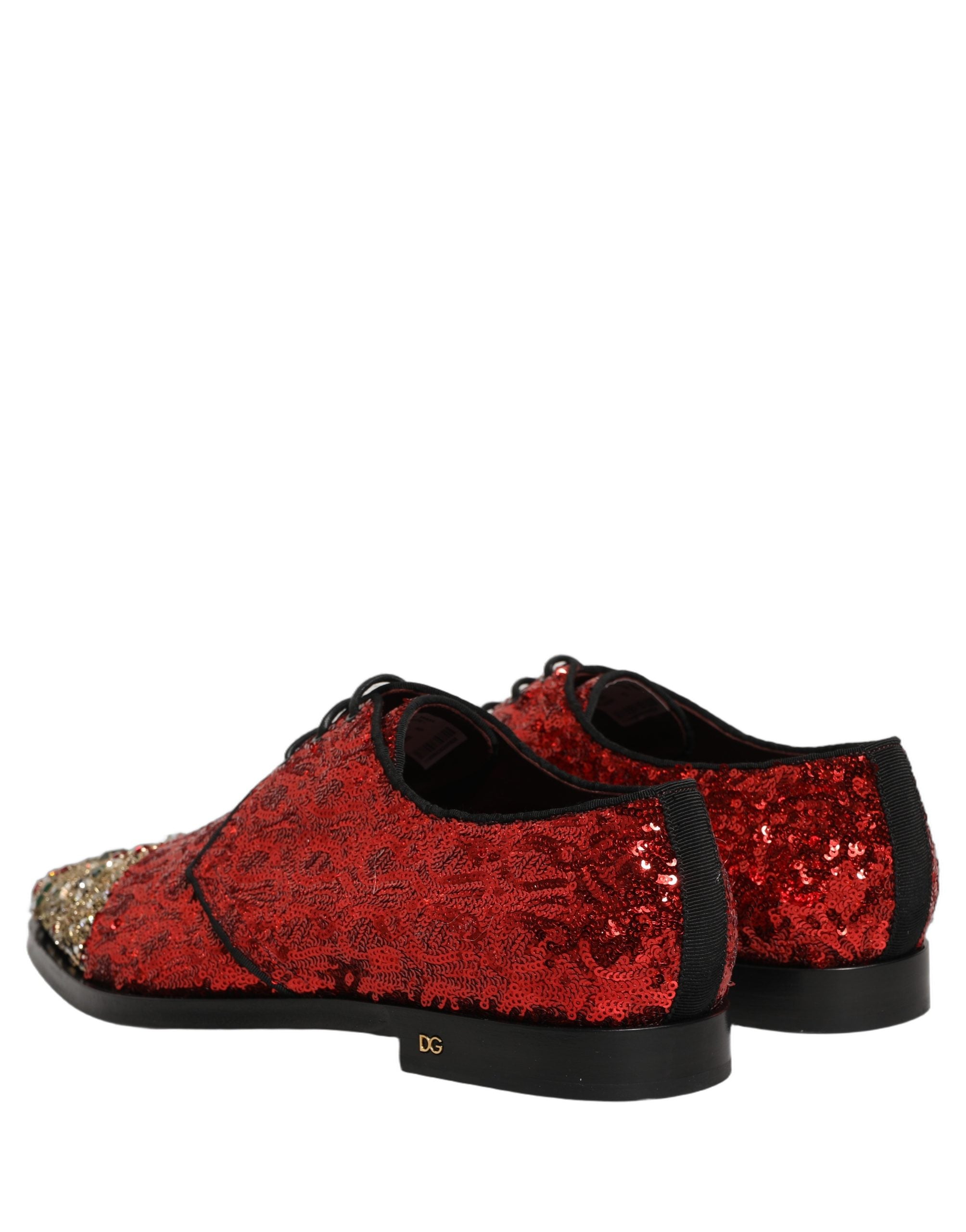 Dolce & Gabbana Rote Pailletten Verzierte Herren Derby Lackschuhe