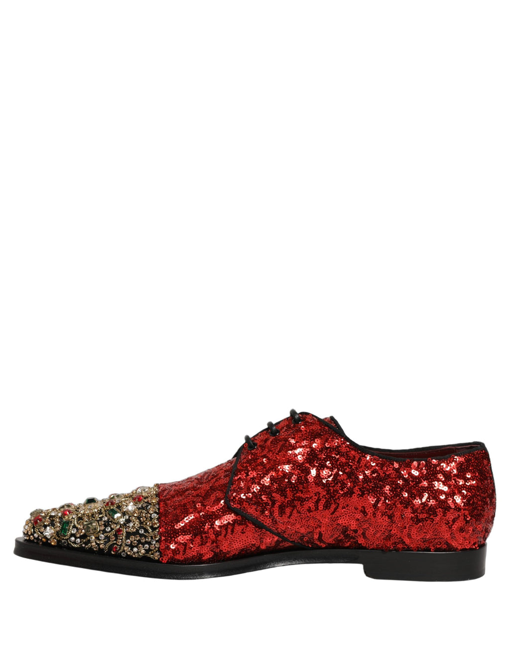 Dolce & Gabbana Rote Pailletten Verzierte Herren Derby Lackschuhe