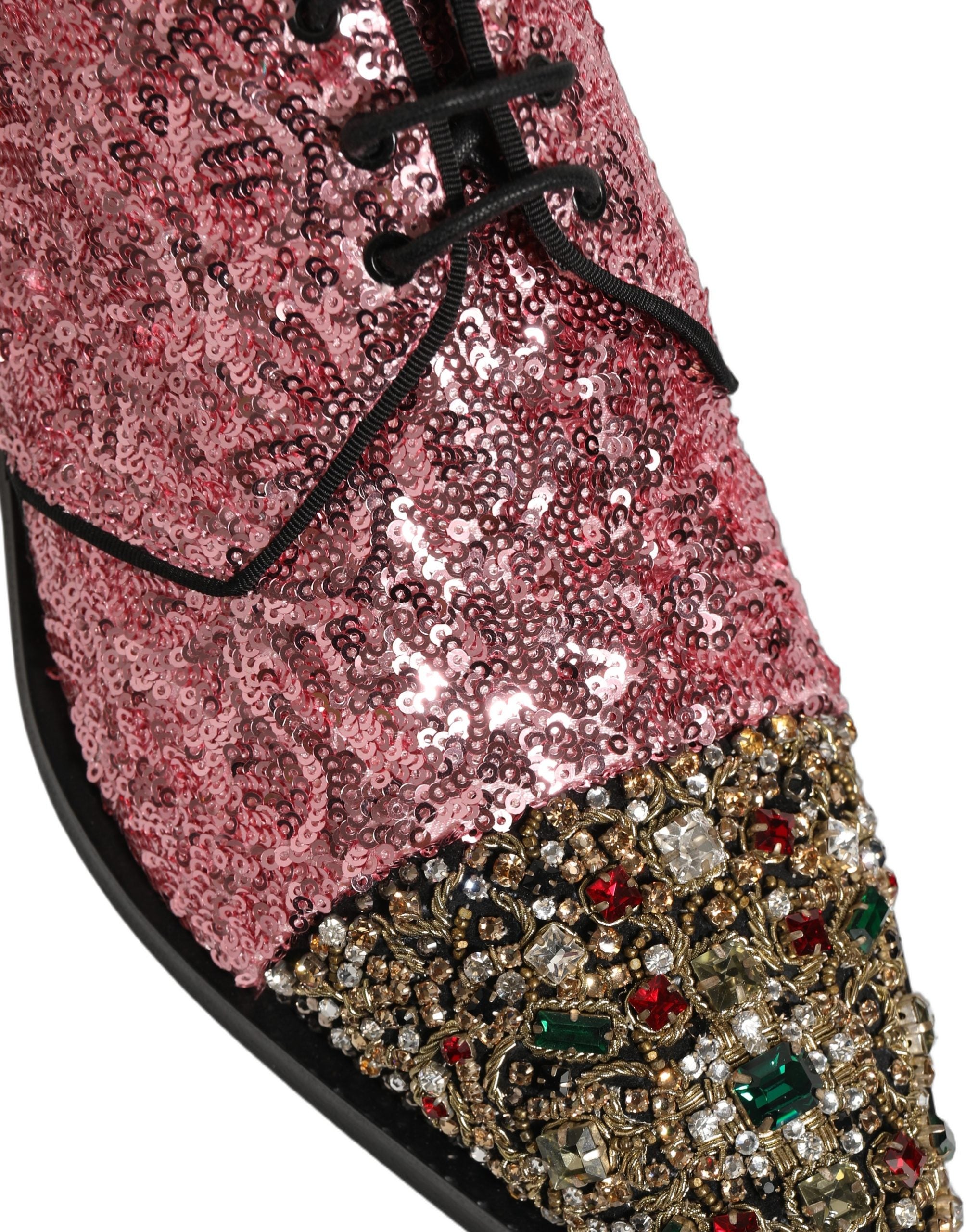 Dolce & Gabbana Pink Pailletten Verzierte Herren Derby Kleiderschuhe