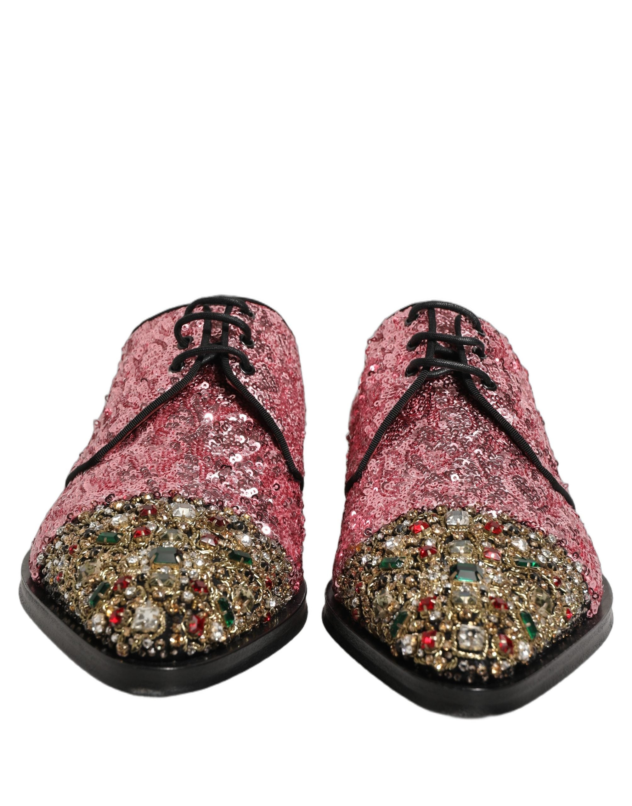 Dolce & Gabbana Pink Pailletten Verzierte Herren Derby Kleiderschuhe