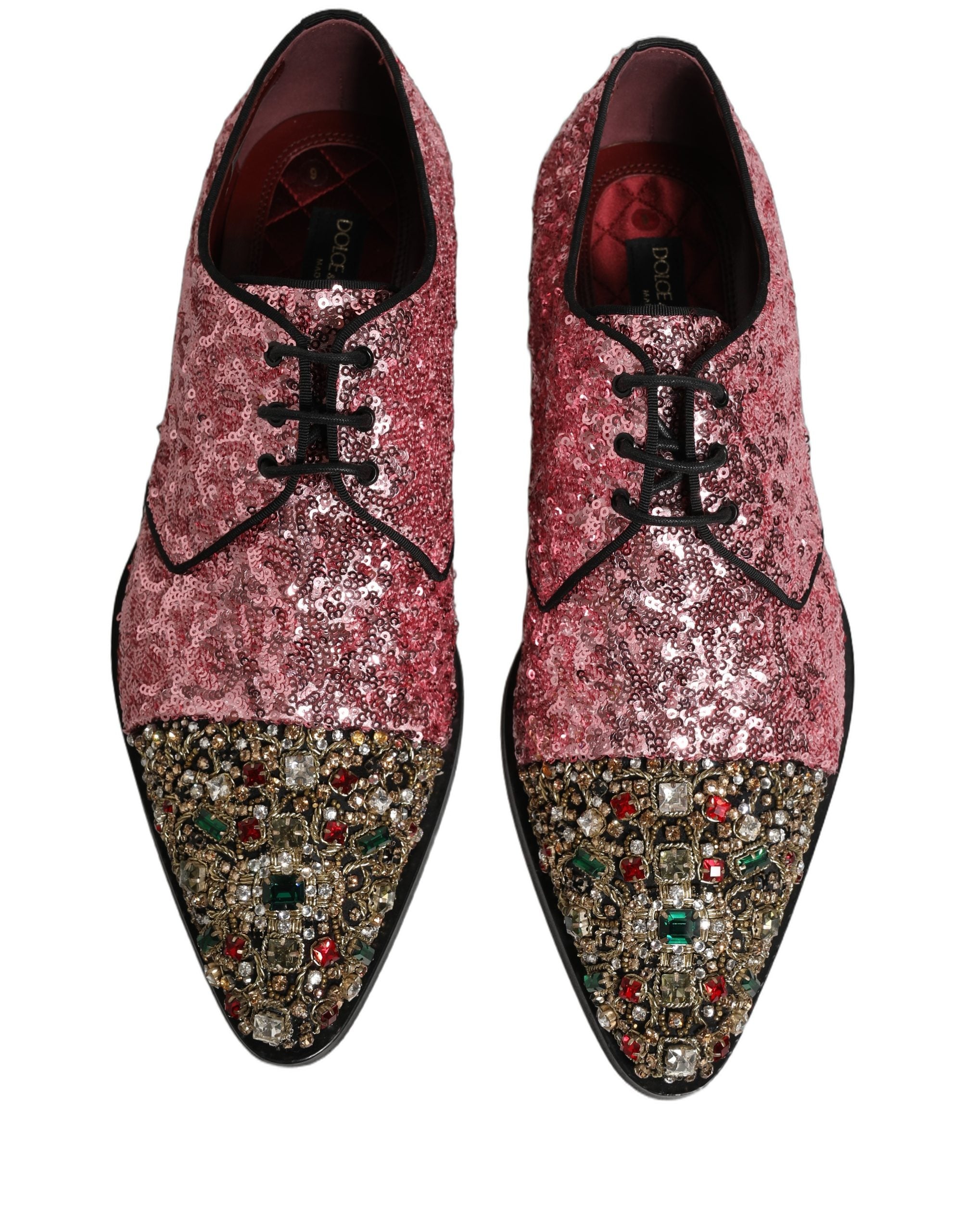 Dolce & Gabbana Pink Pailletten Verzierte Herren Derby Kleiderschuhe