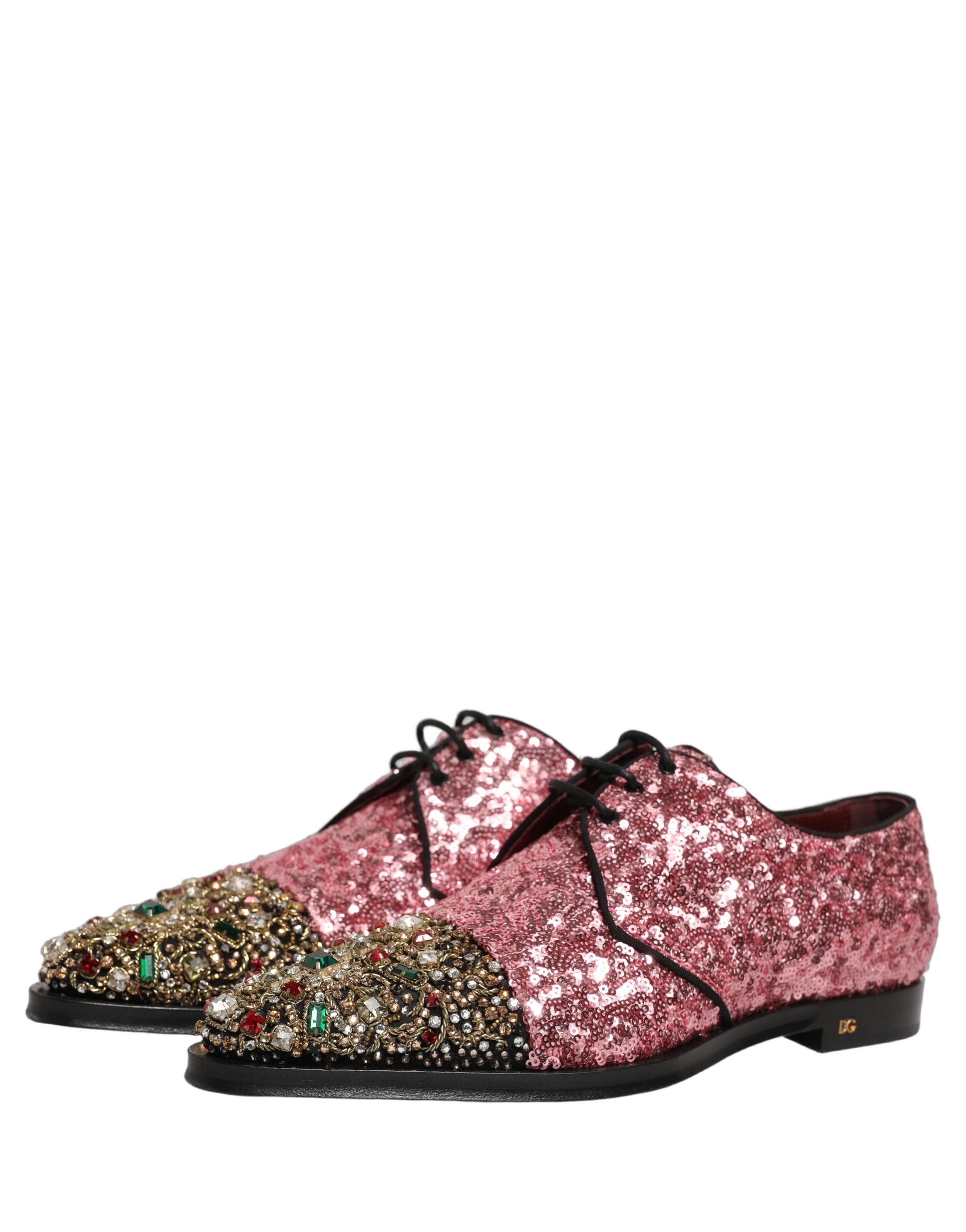Dolce & Gabbana Pink Pailletten Verzierte Herren Derby Kleiderschuhe