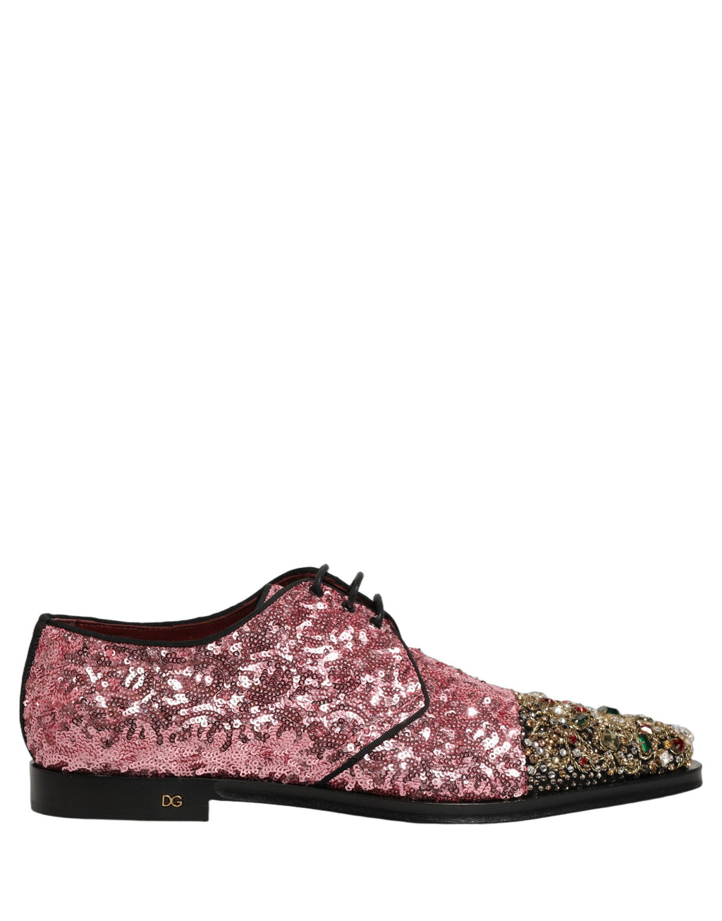 Dolce & Gabbana Pink Pailletten Verzierte Herren Derby Kleiderschuhe