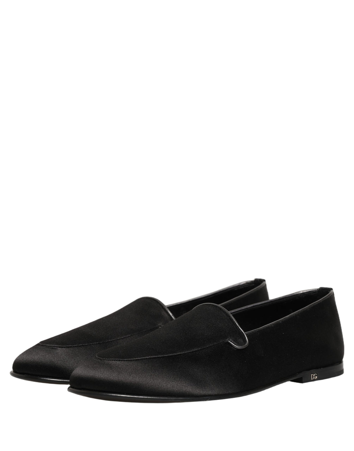 Dolce & Gabbana Black Satin Logo Slip On Flats Loafers Shoes