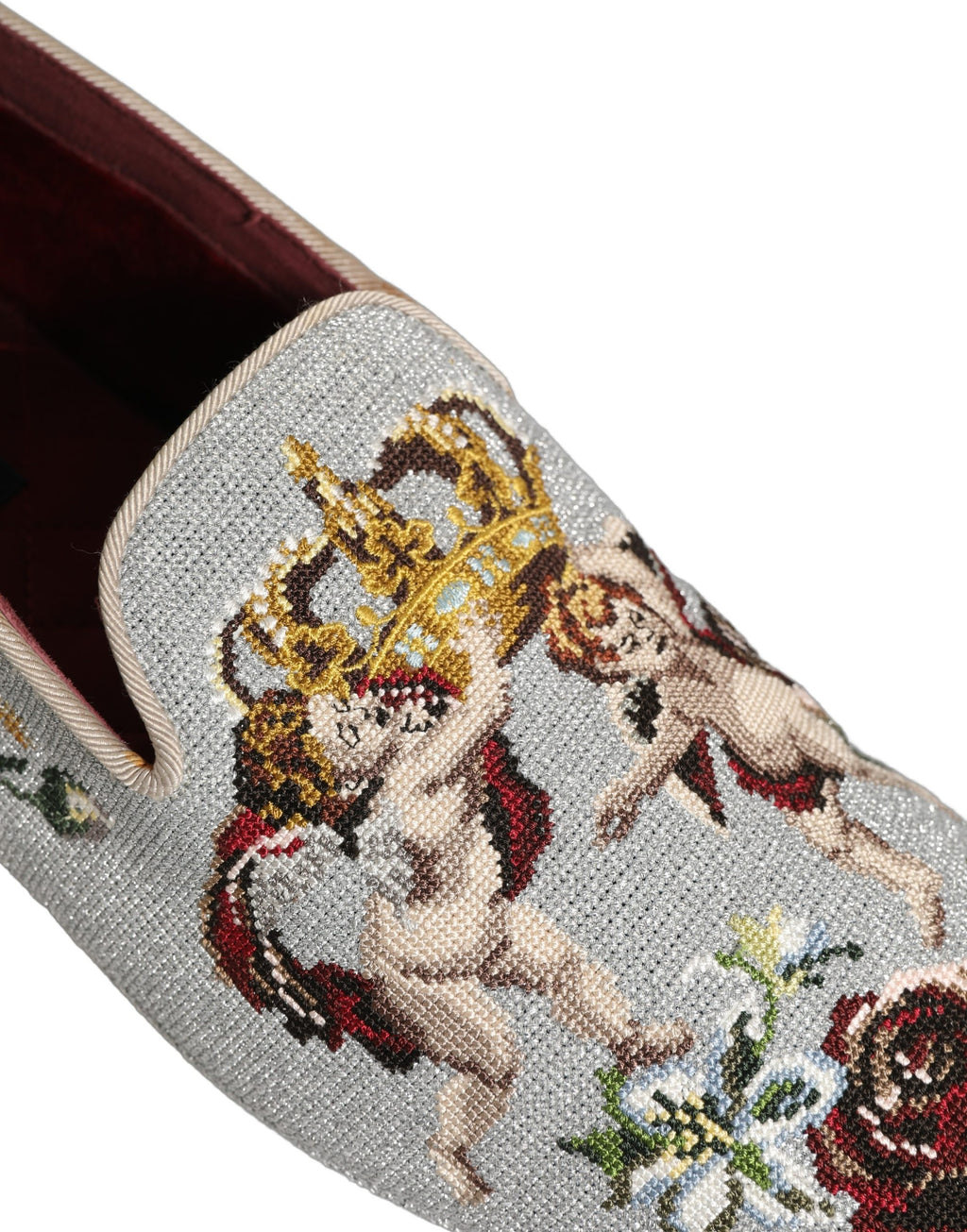 Dolce & Gabbana Graue Crown Rose Engel Stickerei Loafer Schuhe