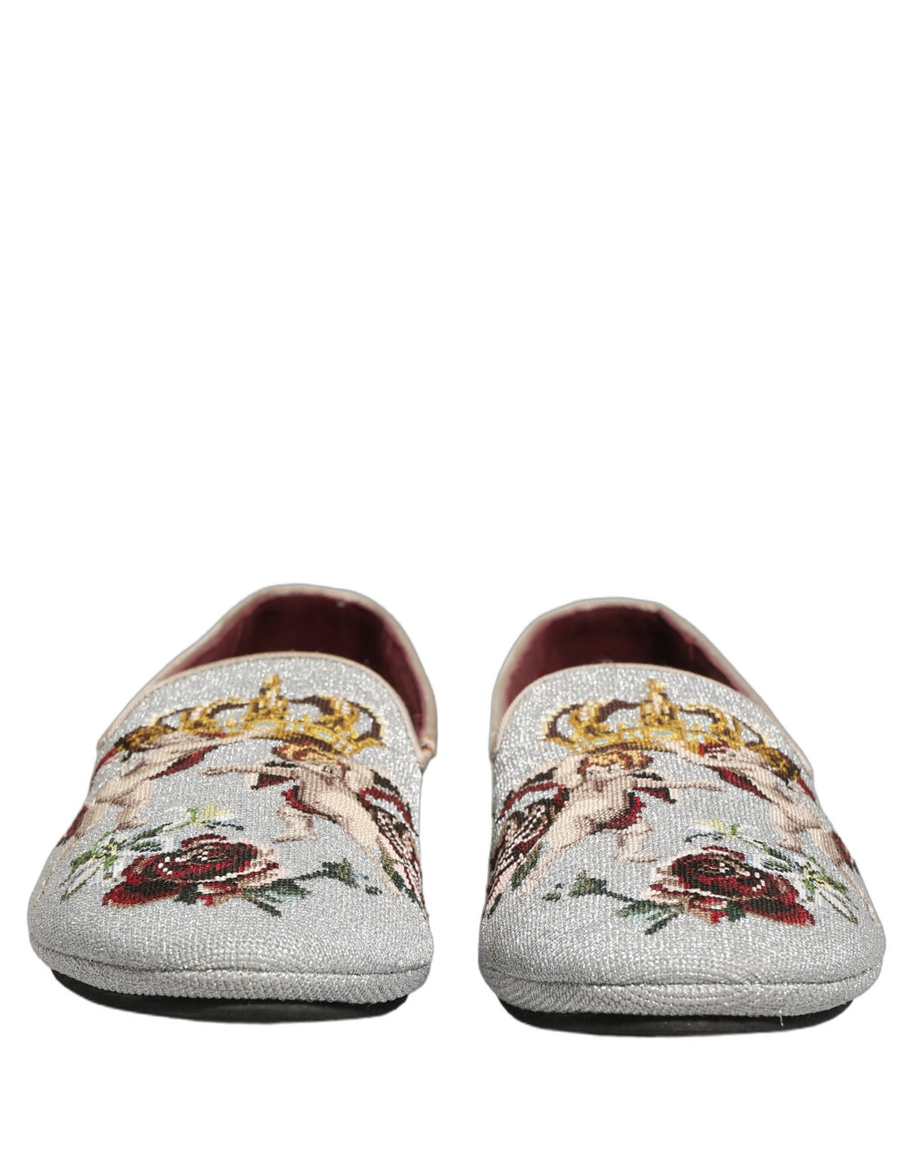 Dolce & Gabbana Graue Crown Rose Engel Stickerei Loafer Schuhe