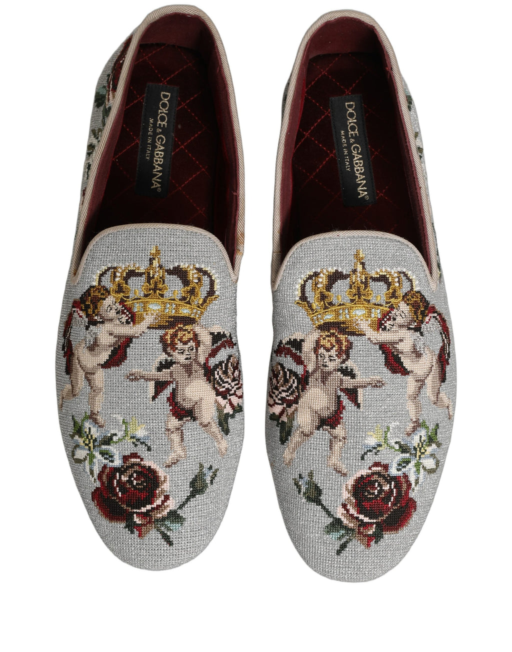 Dolce & Gabbana Graue Crown Rose Engel Stickerei Loafer Schuhe