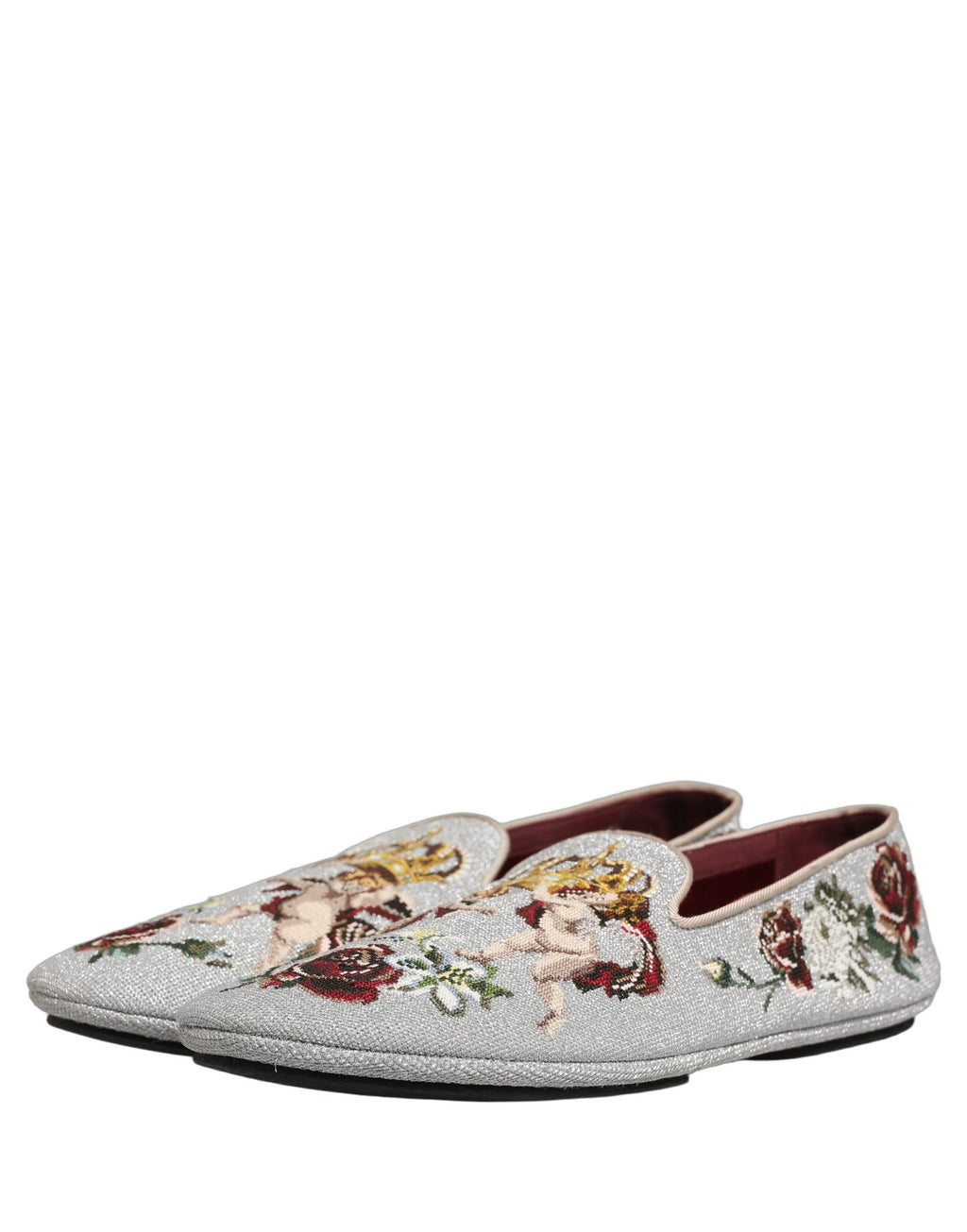Dolce & Gabbana Graue Crown Rose Engel Stickerei Loafer Schuhe