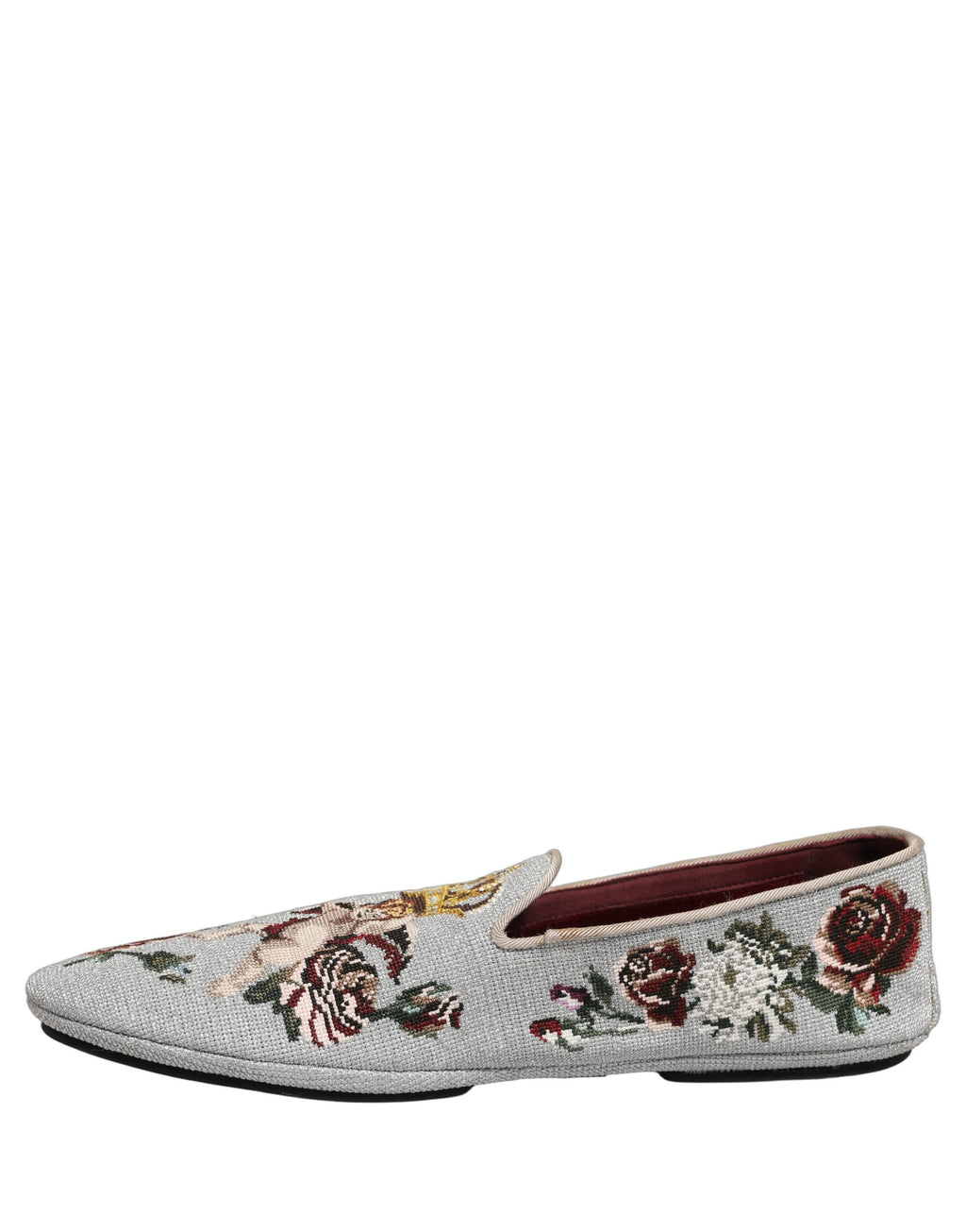 Dolce & Gabbana Graue Crown Rose Engel Stickerei Loafer Schuhe