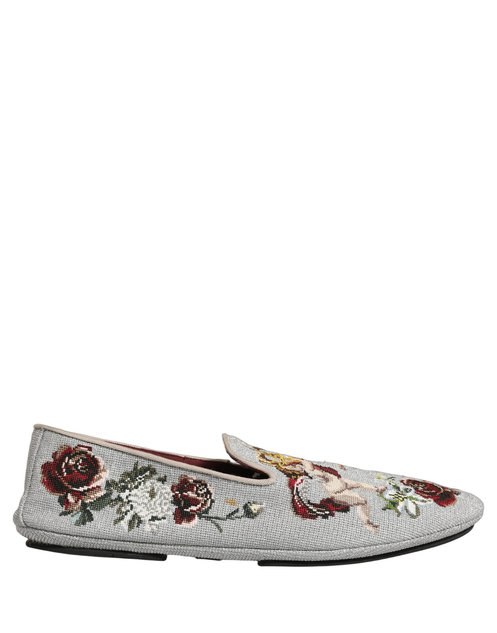 Dolce & Gabbana Graue Crown Rose Engel Stickerei Loafer Schuhe